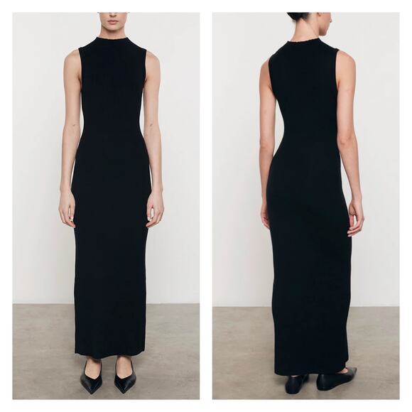 ENZA COSTA Silk Sweater Knit Mockneck Dress Women Small Black Sleeveless Knit
